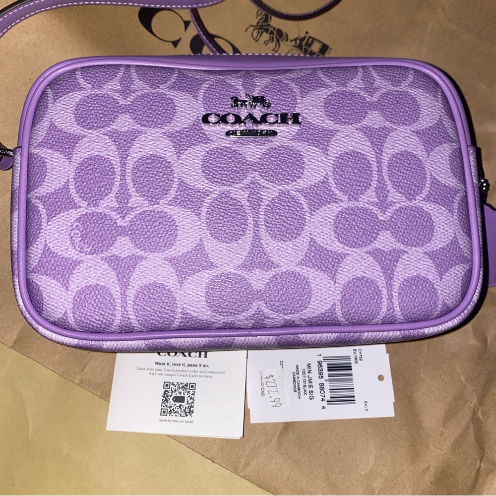 Coach 💜 signature iris mini Jamie Crossbody purse New - Picture 10 of 13